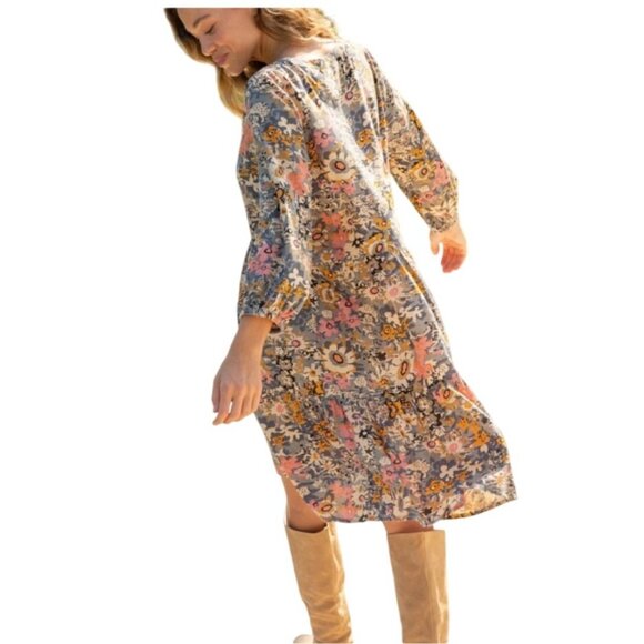 Natural Life Mini Floral Boho Long Sleeve Shirt Dress Size S Short Tunic Organic - Picture 3 of 12